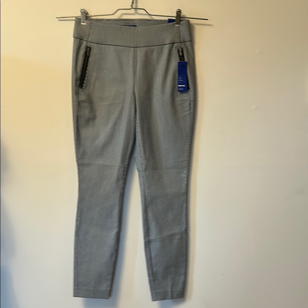 Apt.9 grey checked slim fit stretch skinny pants black zip trim size 6 new/tags